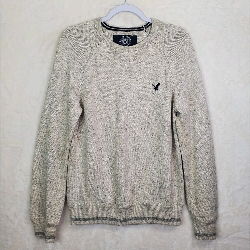 American Eagle Sweater Men Sz Medium Gray Knit Crew Neck Ribbed Preppy AEO Shirt